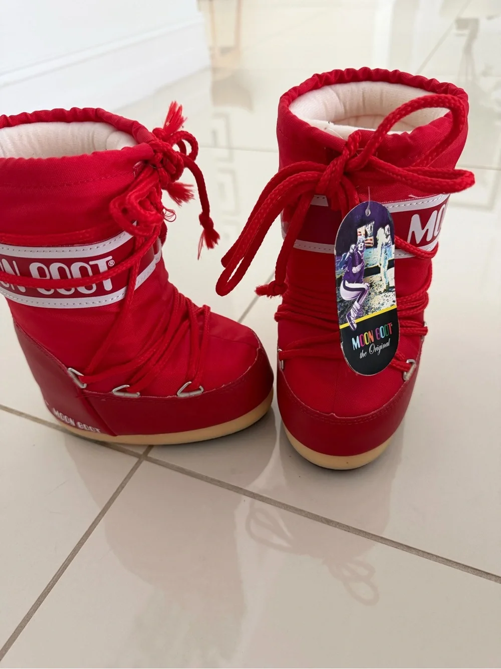 Moon Boot Kids Bright Red Snow Boots with Lace Tie